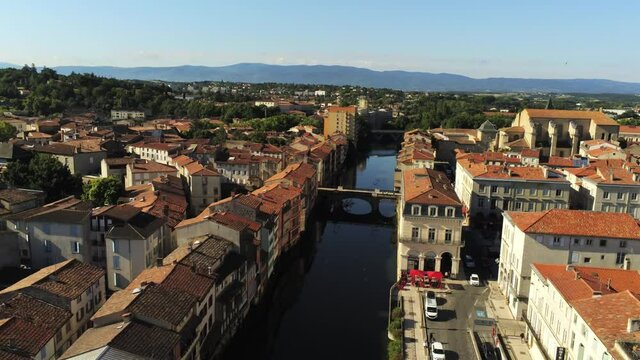 Flying back over city of Castres - France