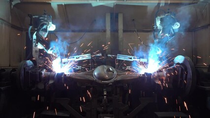 Automation welding mechanical procedure.,Industrial Robot arm active in factory