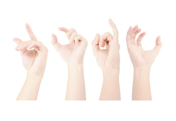 multiple collection hands in symbol gestures of man's hand on isolated on white background