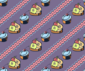 Vector background hand drawn sweets. Hand drawn ink illustration. Modern ornamental decorative background. Vector pattern. Print for textile, cloth, wallpaper, scrapbooking

