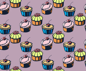 Vector background hand drawn sweets. Hand drawn ink illustration. Modern ornamental decorative background. Vector pattern. Print for textile, cloth, wallpaper, scrapbooking
