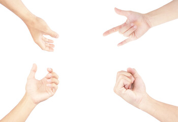 four hand collection in gestures isolated on white background