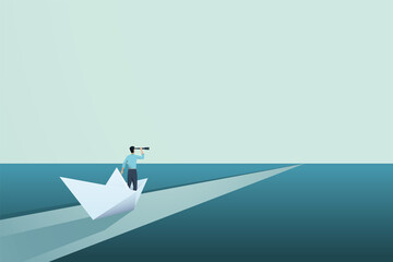 Business vision vector concept with businessman in paper boat. Symbol of future, ambition and success. © jozefmicic
