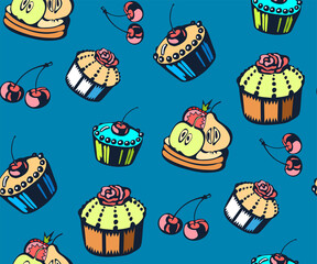 Vector background hand drawn sweets. Hand drawn ink illustration. Modern ornamental decorative background. Vector pattern. Print for textile, cloth, wallpaper, scrapbooking
