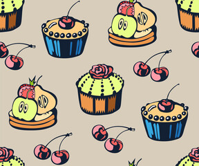 Vector background hand drawn sweets. Hand drawn ink illustration. Modern ornamental decorative background. Vector pattern. Print for textile, cloth, wallpaper, scrapbooking
