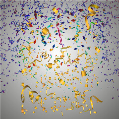 Colorful confetti. Festive of falling shiny confetti isolated on transparent background.