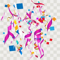 Colorful confetti. Festive of falling shiny confetti isolated on transparent background.
