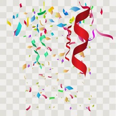 Colorful confetti. Festive of falling shiny confetti isolated on transparent background.
