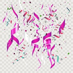 Colorful confetti. Festive of falling shiny confetti isolated on transparent background.