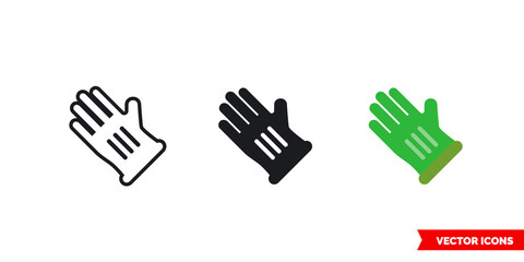 Glove icon of 3 types. Isolated vector sign symbol.