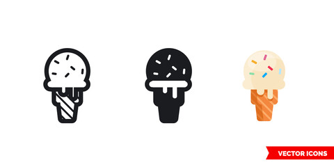 Ice cream icon of 3 types. Isolated vector sign symbol.