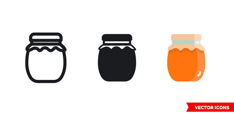 Jar of jam icon of 3 types. Isolated vector sign symbol.