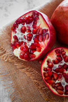 Close-up of halved pomegranate