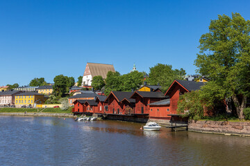 Fototapeta na wymiar View to old town with red wooden buildings, Porvoo, Finland