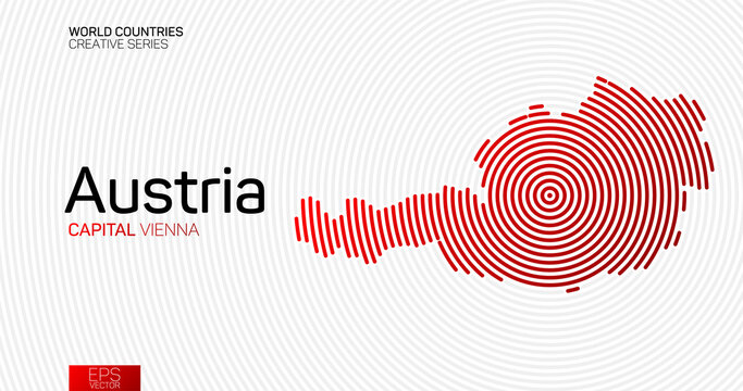 Abstract map of Austria with red circle lines