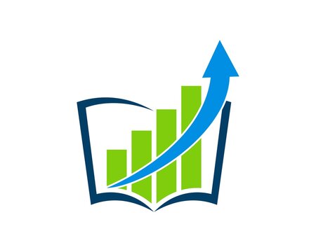 Financial book with chart and upside arrow
