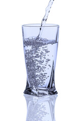 The glass of water isolated on white background. Top view at an angle. For design.