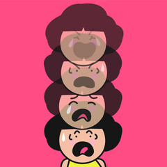 Woman's Mood Changes Depending On The Phase Of The Menstrual Cycle. Emotional Mood Swings Concept Card Character illustration