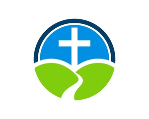 Obraz premium Cross and road in the circle