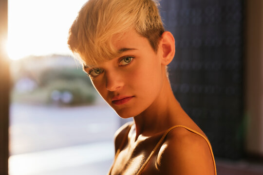 Portrait of blond female teenager