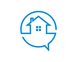 Bubble chat and home with blue line art