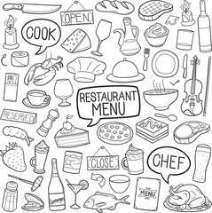 Restaurant Menu Chef Traditional Doodle Icons Sketch Hand Made Design Vector