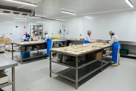 Women preparing pizzas in pizza company