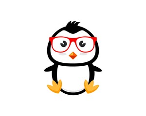 Cute penguin with red eyeglasses