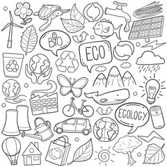 Eco Recycle Reuse Traditional Doodle Icons Sketch Hand Made Design Vector
