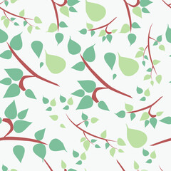 Seamless pattern of twigs and leaves, bright Vector graphics. Stock illustration.