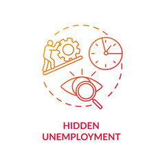 Obraz premium Hidden unemployment red gradient concept icon. Labour force problem. Social issue. Covered statistic for unemployed idea thin line illustration. Vector isolated outline RGB color drawing