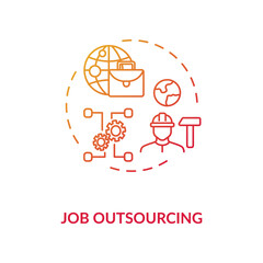 Job outsourcing red gradient concept icon. Freelance position. Delegate work to foreign employee. Worldwide remote job idea thin line illustration. Vector isolated outline RGB color drawing