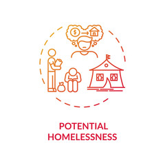 Potential homelessness red gradient concept icon. Unemployment problem. Crisis in economy. Jobless person. Social issue idea thin line illustration. Vector isolated outline RGB color drawing