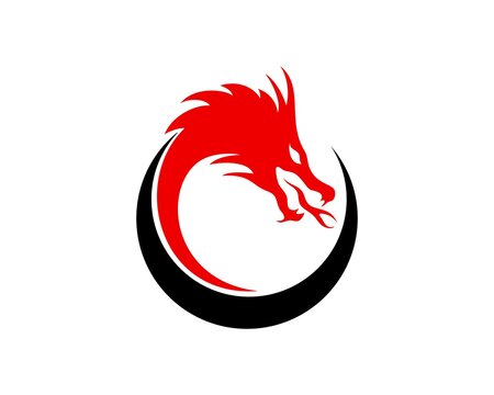 Red angry dragon with black circle