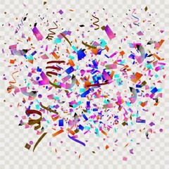 Fototapeta na wymiar Colorful confetti. Festive of falling shiny confetti isolated on transparent background.
