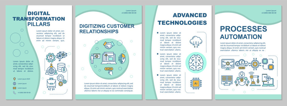 Digital transformation steps brochure template. Improve company. Flyer, booklet, leaflet print, cover design with linear icons. Vector layouts for magazines, annual reports, advertising posters