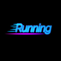 Creative neon light running logo. Glowing sports vector lettering. Bright illumination typography. Healthy lifestyle and wellness