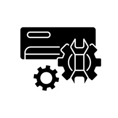 Obraz premium AC repair service black glyph icon. Air conditioning systems professional maintenance silhouette symbol on white space. Technical diagnostics and installation assistance. Vector isolated illustration
