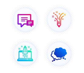 Comment, Inspiration and Start business icons simple set. Button with halftone dots. Speech bubble sign. Talk bubbles, Creativity pencil, Launch idea. Chat message. Business set. Vector