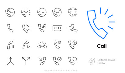 Set of Call and Phone Vector Pixel Perfect Line Icons