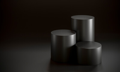 black cylinders podium concept on black.