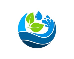 Circle water wave with leaf and water drop