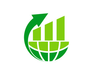 Globe and upside arrow with financial chart