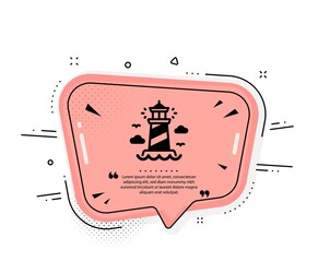 Lighthouse icon. Quote speech bubble. Beacon tower sign. Searchlight building symbol. Quotation marks. Classic lighthouse icon. Vector