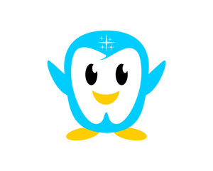 Tooth with happy penguin cartoon