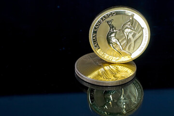 Australian Kangaroo gold coin built on 1 ounce gold coin American Eagle.