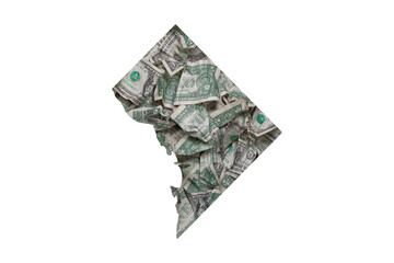 District of Columbia, Washington D.C. State Map and Crumpled Dollar Bills, Money Concept