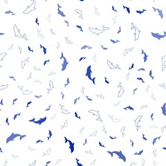 Dark BLUE vector seamless background with dolphins. Natural illustration with sea dolphins. Pattern for marine leaflets.