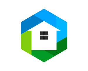 Abstract hexagon with simple house inside