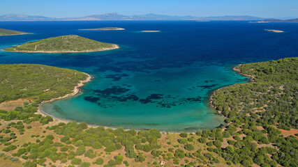 Fototapeta na wymiar Aerial photo of beautiful bay with turquoise clear open ocean sea in Caribbean exotic destination